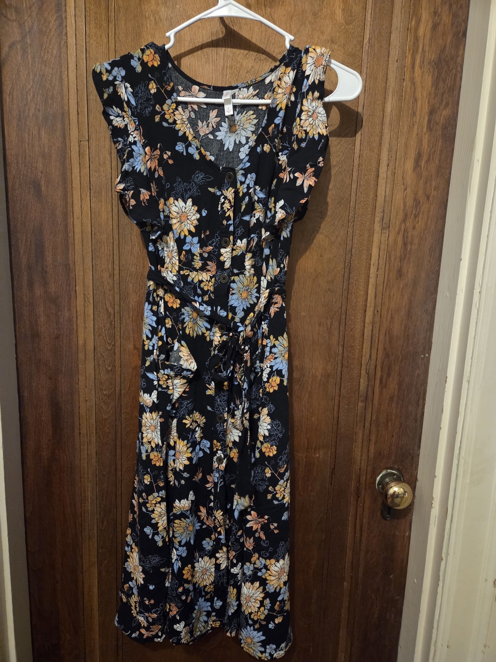 Xhilaration Black Maxi Dress with Blue & Yellow Floral Print